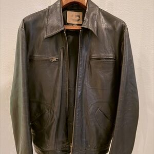 GUESS Men’s Brown Genuine Leather Jacket Zip Front Size XL